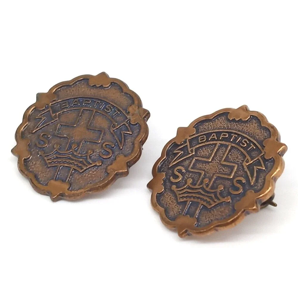 Baptist S.S. Sunday School Pins Lot of 2 Copper Tone Broadman Supplies USA